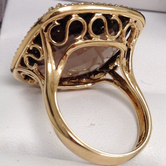 Excellent Cond Dabakarov 21 TCW Smoky Quartz Diamond Ring 14K Yellow Gold SZ 6.5 - Picture 5 of 10